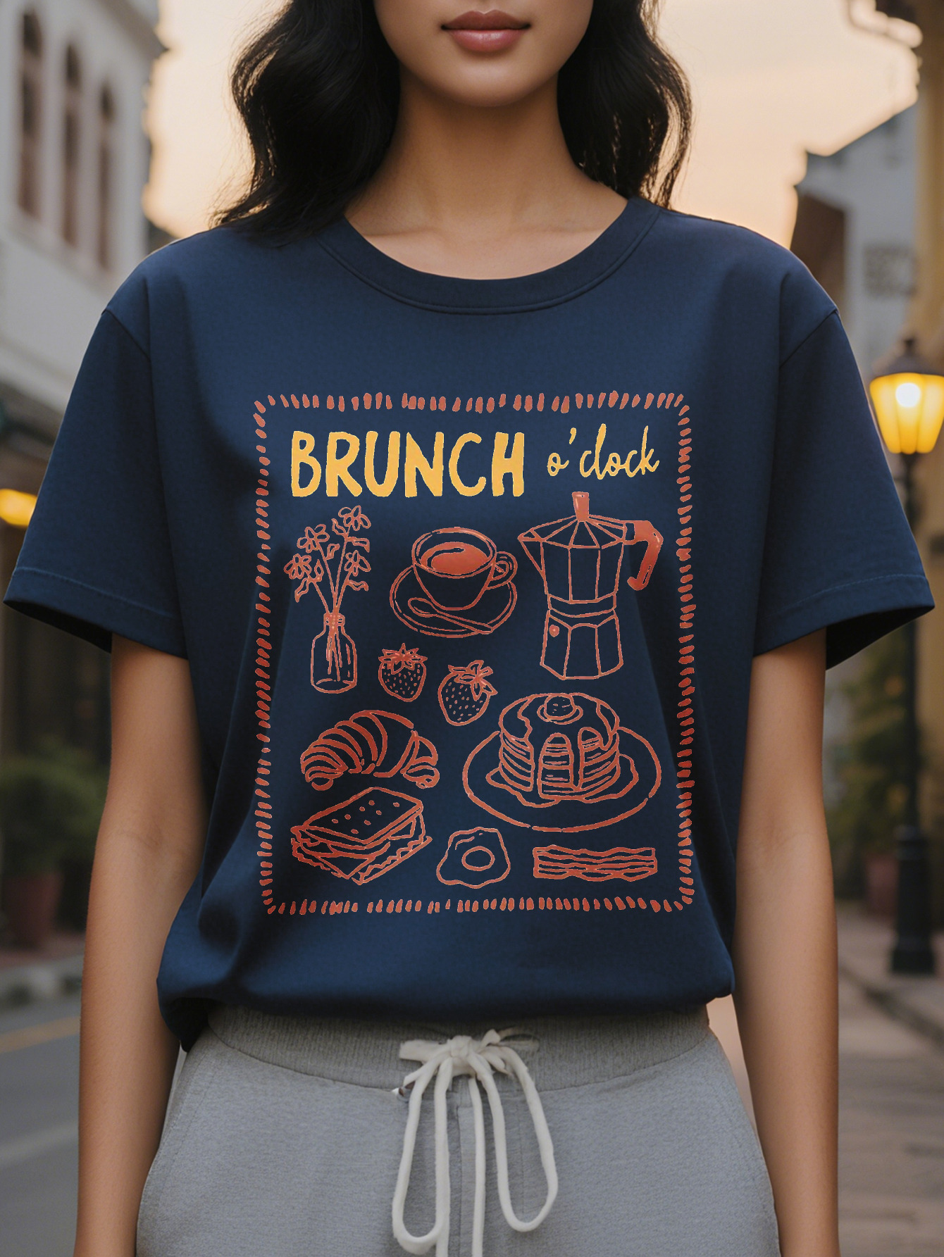 Brunch Casual Summer Wear Comfortable And Fashionable Round Neck Top Opaque Material Bright Printed Shirt