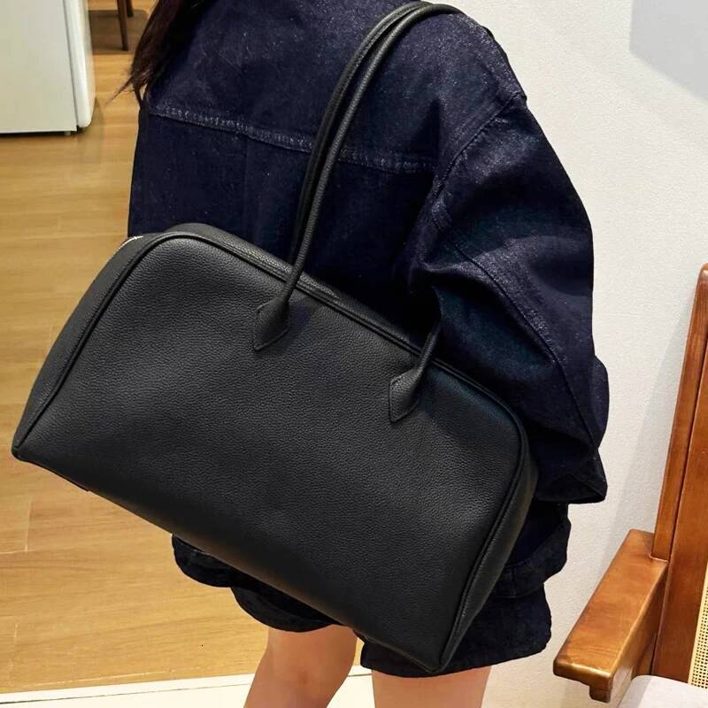 Genuine Leather Bowling Bags For Women Designer Handbags And Purses 2025 New In Cowhide Lychee Texture Underarm Shoulder