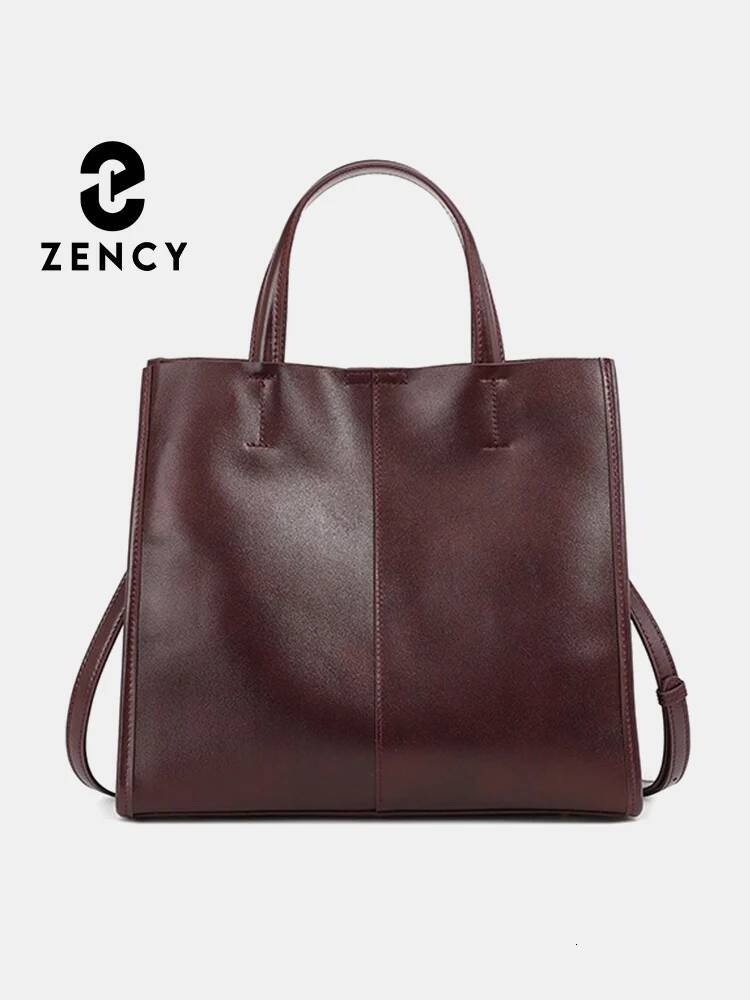Zency Genuine Leather New Simple Shoulder Bag Large Capacity Shopper Women Casual Handbag Crossbody Vintage Oil Wax Tote