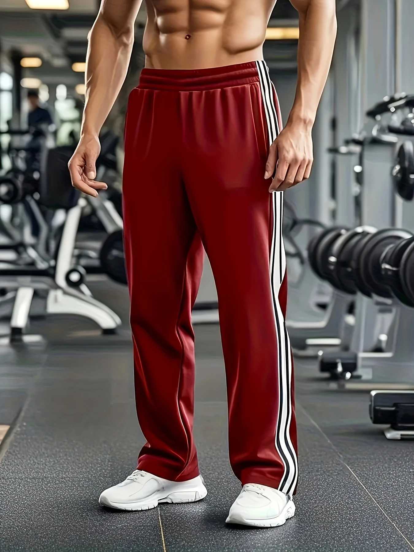 Mens Lightweight Polyester Striped Sweatpants Loose Fit with Black White Side Stripes StraightLeg Comfortable Casual TrouserXJ250904