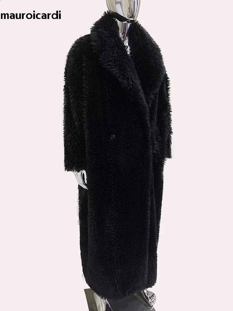 Mauroicardi Spring Winter Extra Long Oversized Black Thick Warm Shaggy Hairy Faux Fur Coat Men y Maxi Furry Overcoat 250904