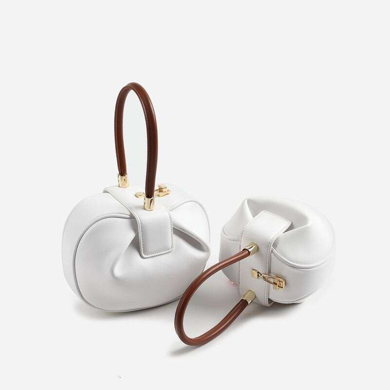 Handbag, High-End Genuine Leather Women's Niche Design, Simple, Fashionable, Retro, Wonton Dumplings, Wontons, Round Bag, Shoulder Bag