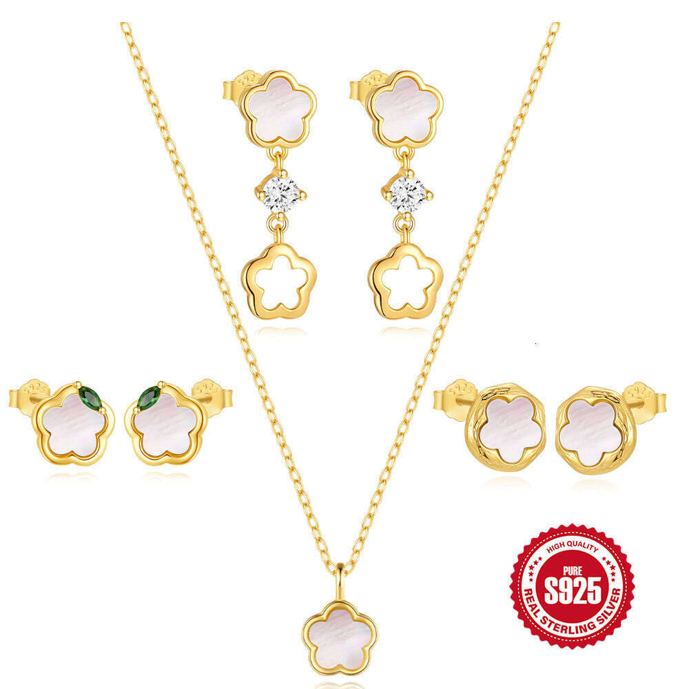 Fashionable Light Pure Sier INS Simple Style Five-Petal Flower White Shell Elegant Classic Women's Collarbone Necklace