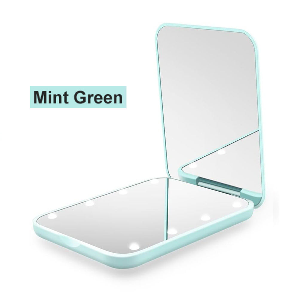 portable folding makeup Woman cute 2x magnification Travel Handheld LED Cosmetic Button Battery mirror pocket mirror with light