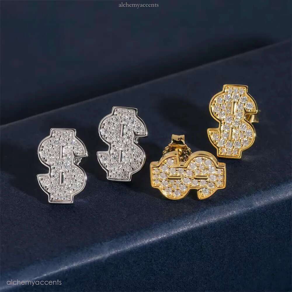 Pass Dia Tester Ready to Ship Iced Out Hip Hop Jewelry Dollar Design Ear Studs S VVS Moissanite Stud Earring for Women