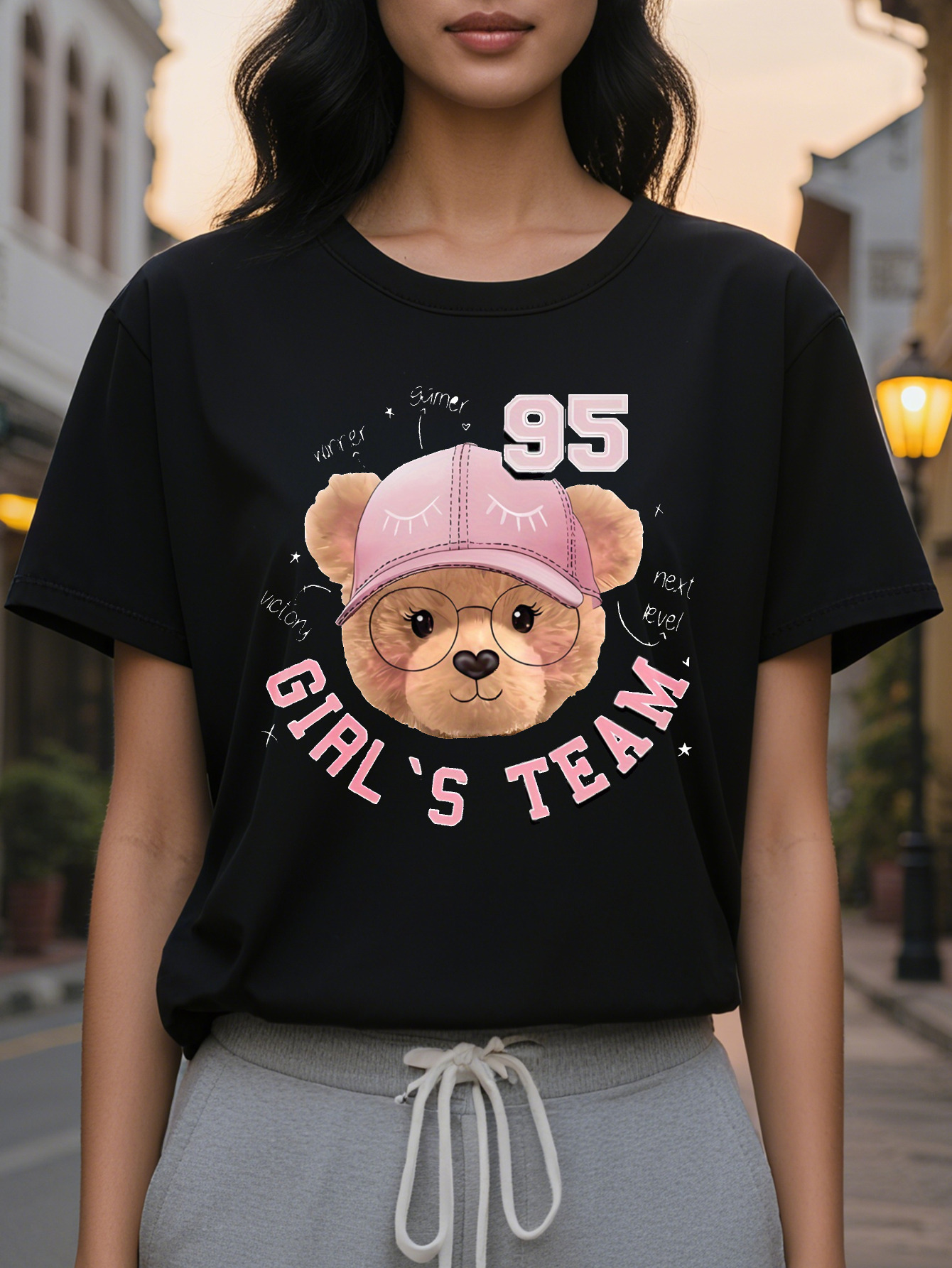 Ladies Sleeveless Vest Cute Bear Pattern With Hat Design The Word S Team Black And Pink Casual Summer Soft