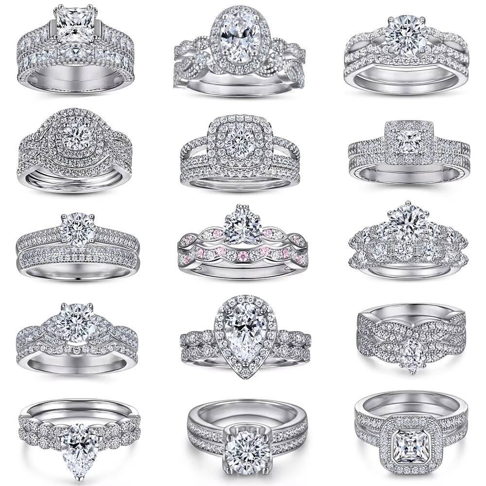 Ladies Jewellery Classic Silver 925 Rings With Love Heart Fashion Crystal Wedding Party Wide Ring for Women Silver Jewelry
