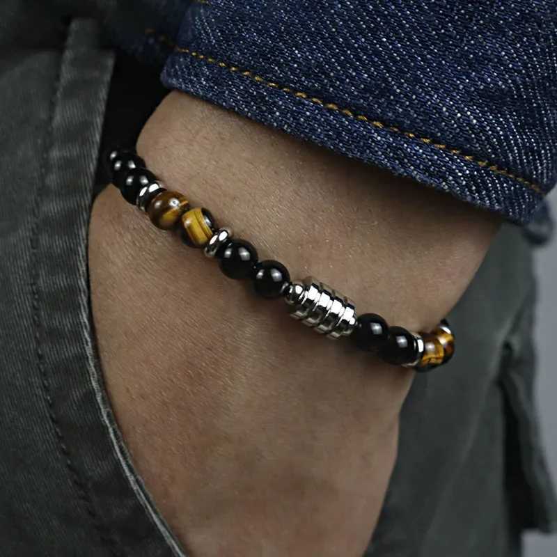 Pulseras Hombre 6mm Natural Tiger Eye Stone Male Bracelets for Man Beaded Bracelet Man Jewelry Fathers Day GiftsXJ250904