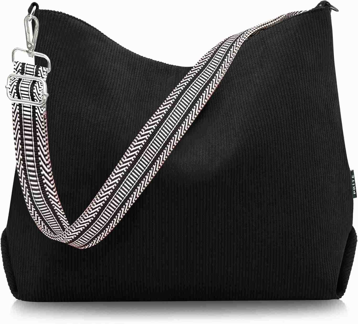 Womens Corduroy Tote Bag with Zipper Stylish Shoulder Bag with Adjustment Straps for Work Travel Daily UseW250904