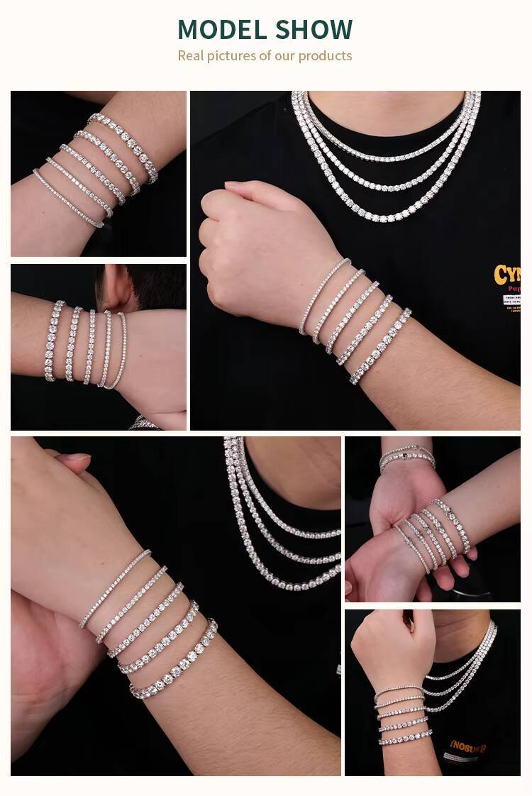 High Quality 925 Silver Iced VVS Moissanite Fashinal Jewelry Tennis Chain Bracelet for Men Women