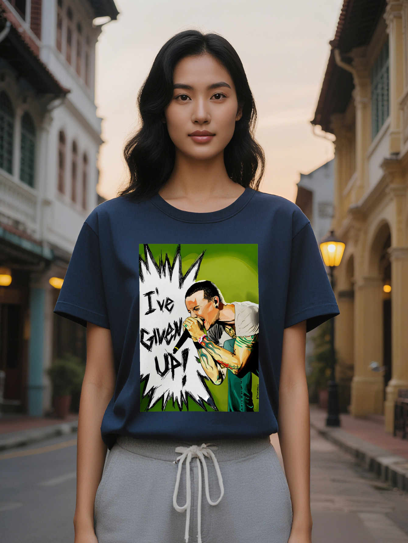 Large XL Lady Casual Crew Neck T-Shirt with Microphone Print I've Given Up Design Lightweight Stretchy Perfect for Summer Plus Size