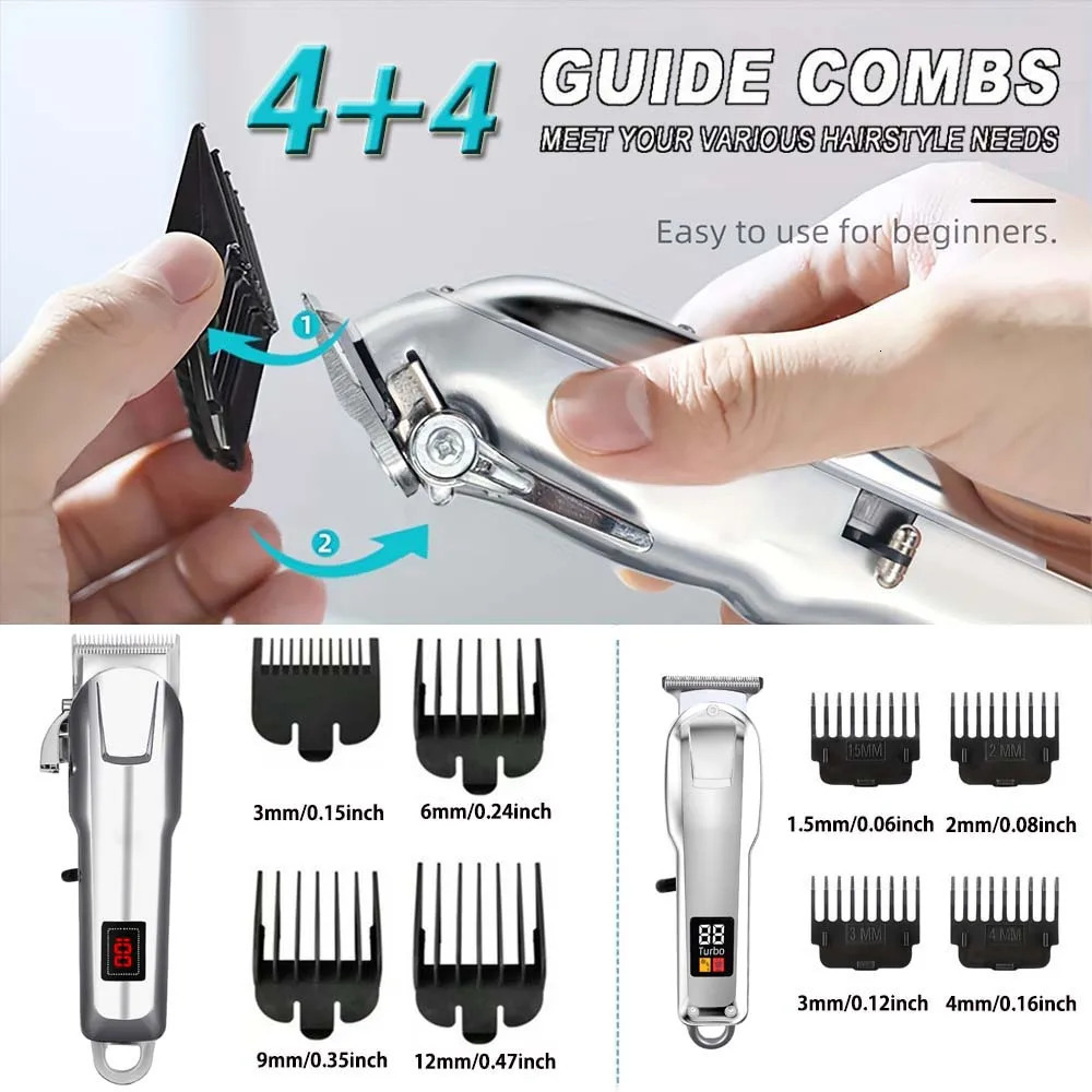 Cordless Electric Hair Clippers for MenProfessional Barber and Trimmers Set Cutting Kit with LED Display 250825