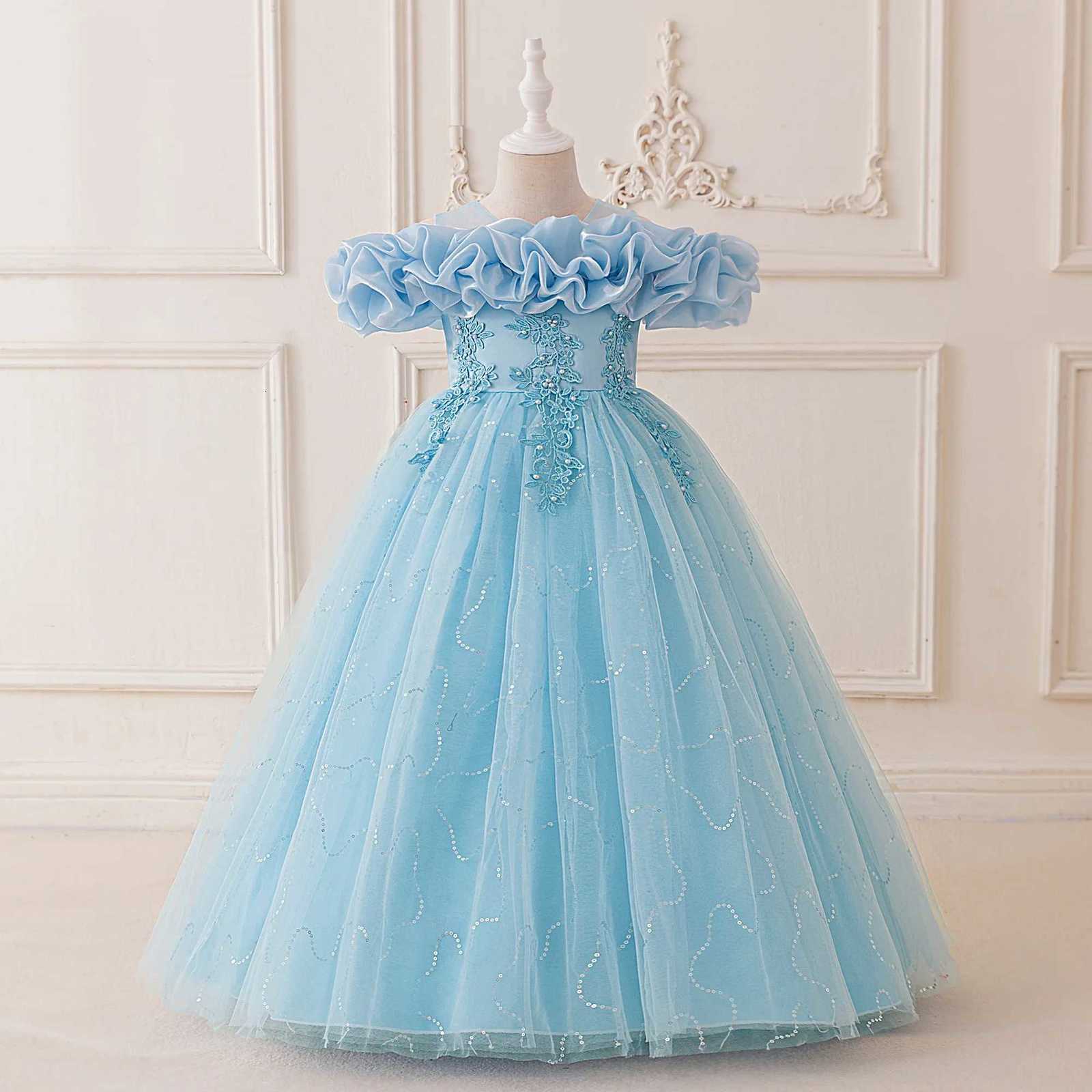 Elegant Flower Bridesmaid Girl Dresses Bow Birthday Party Princess Dress Girls Formal Tulle Wedding Graduation Evening Prom Gown Z250904