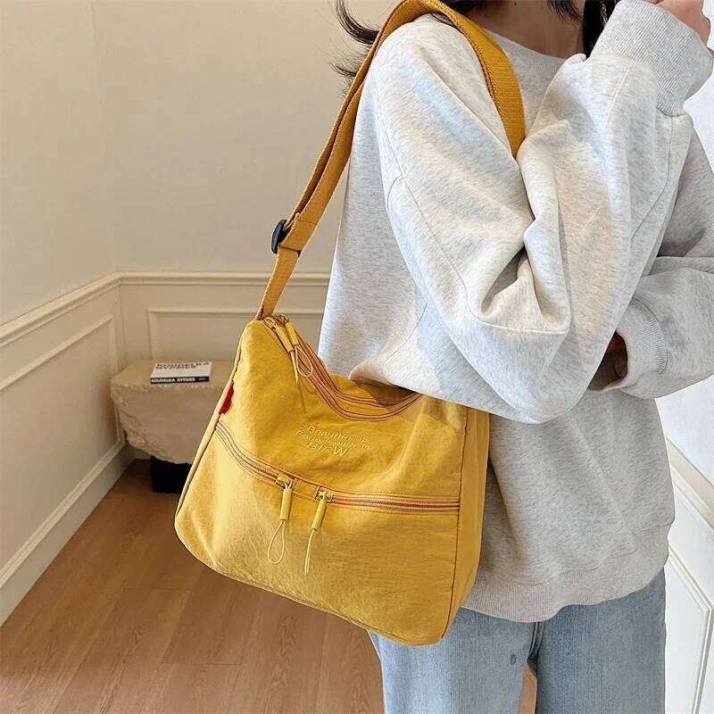 Washed Cloth Shoulder Fashionable Women Travel Multi Pocket Waterproof Diagonal Cross Bag Casual Soft School Sacoche