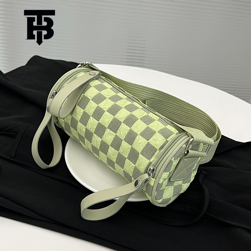 TB BHULAMTE 2025 New Women's Single Shoulder Bag Trendy Fashion Crossbody Phone Bag Checkerboard Designer s bag Wide Strap Cylinder Bag for Women