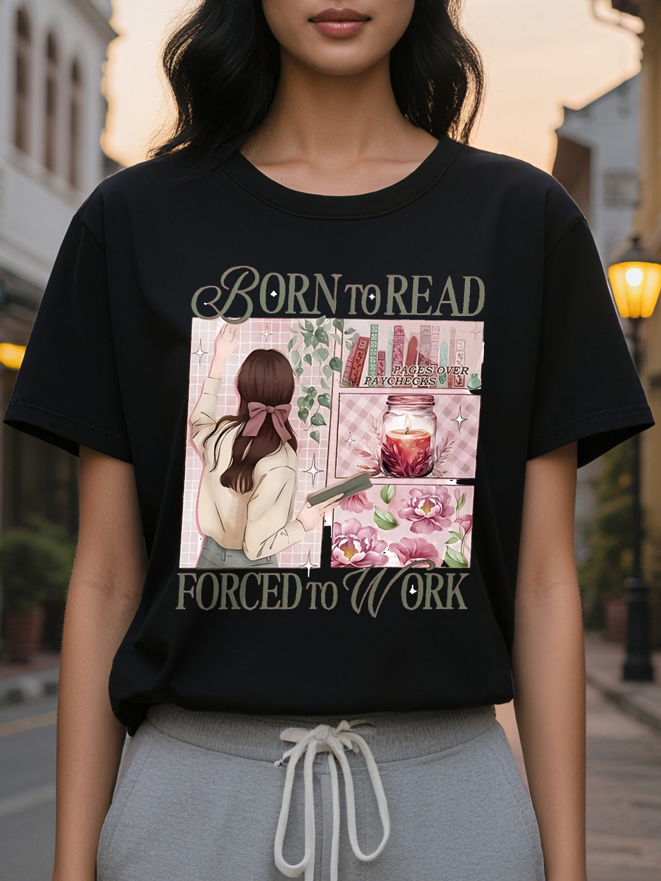 Large XL Born to Read Women S T Shirt Casual Crew Short Sleeve Round Neck Tee with Lover Design Perfect for Spring Plus Size