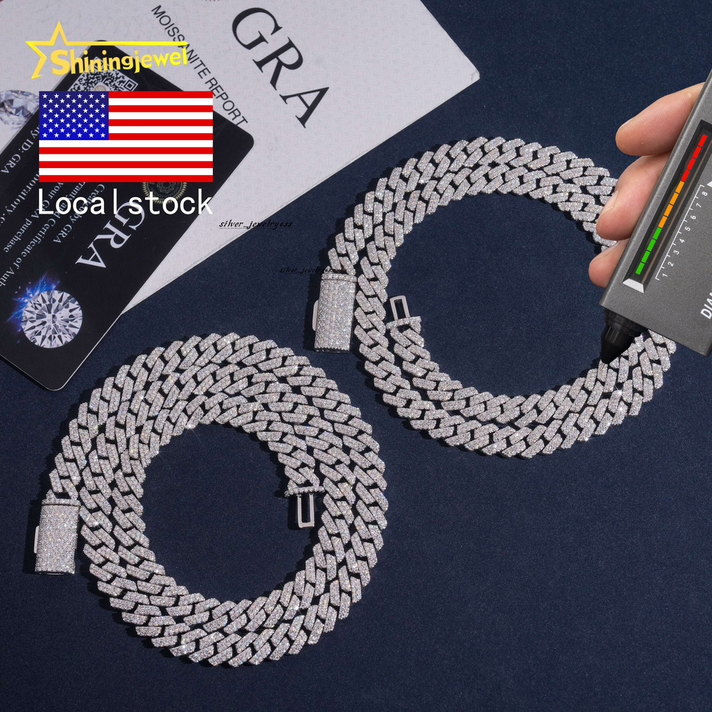 USA Local Stock Hip Hop Jewelry 8mm 2 Rows 925 Silver Moissanite Cuban Link Chains Hot Sale Cuban Chain Moissanite GRA Certified
