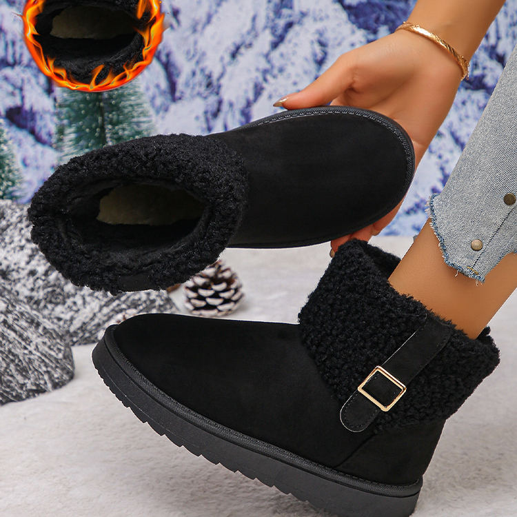 Flat-bottomed boots, women's shoes, cotton shoes, padded for warmth, snow boots