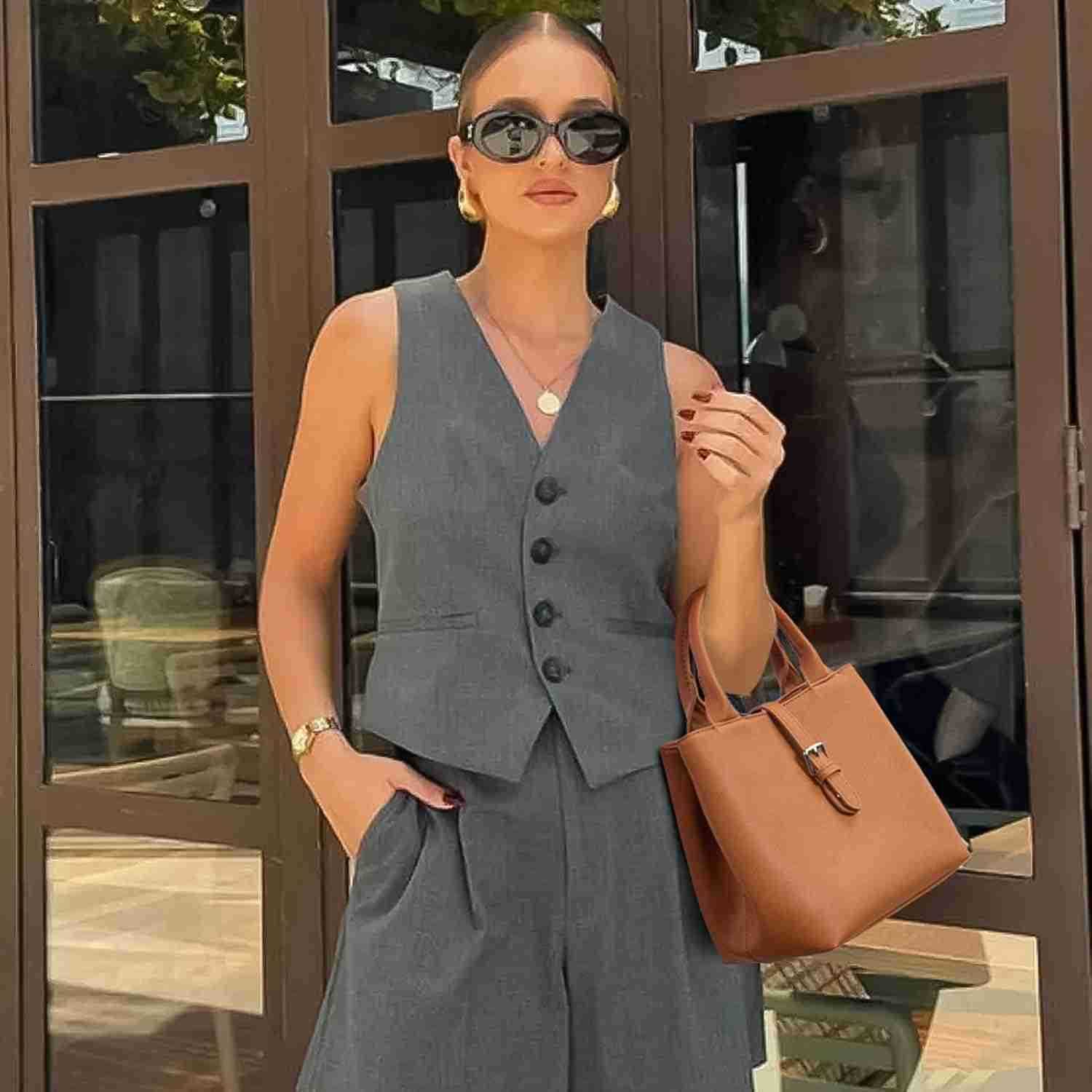 Satchel Bag for Women Adjustable Shape 3Way Carry Convertible Vegan Leather Tote for Work Travel M250904