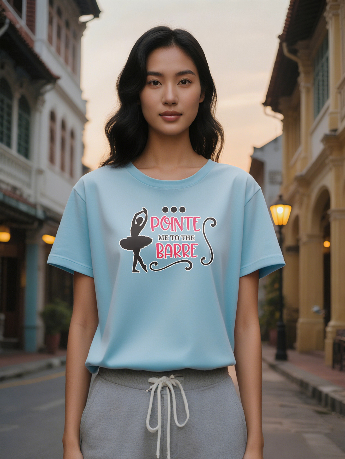 Large XL Lady Dancer Silhouette T-Shirt Pointe Me to the Barre Print Black Short Sleeve Crew Neck Tee Perfect Gift for Ballet Plus Size