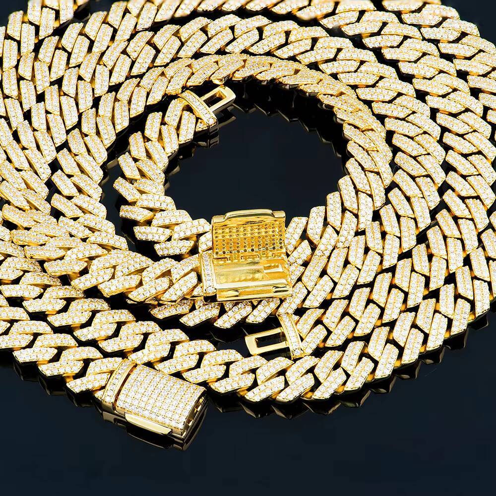 Custom Fine Jewelry 8mm 18k Gold Plated 925 Sterling Silver Mossanite Moissanite Diamond Cuban Link Chain Necklace for Men Gift