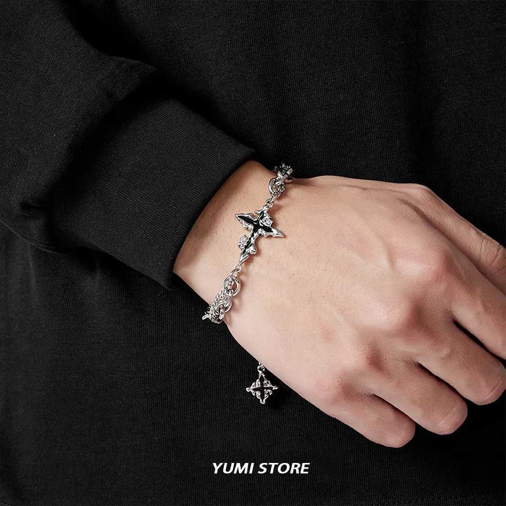 Retro Flame Cross Bracelet For Men Woman Hip Hop Titanium Steel Splice Chain Charm Unisex Jewelry Cool Kpop Luxury Accessories W250904