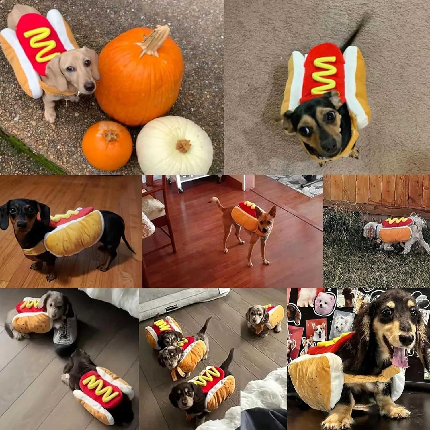 Funny Halloween Dog Costumes Hot Dog Shaped Dachshund Sausage Adjustable Clothes Pet Apparel Dressing Up Cat Party Costume Suit W250904