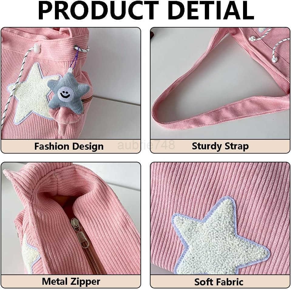 Star Crossbody Bag Women Corduroy Tote Bag Aesthetic Messenger Bag Cute Shoulder Bag Y2K Hobo Bag M250904