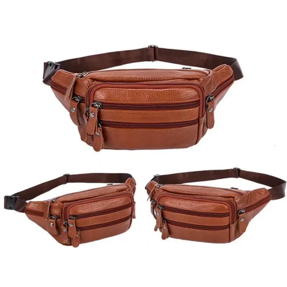 Multilayered Mens Waist Bag Fashion Waterproof Large Capacity Travel Phone Bag PU Leather Zipper Waist Purse Pack 250903
