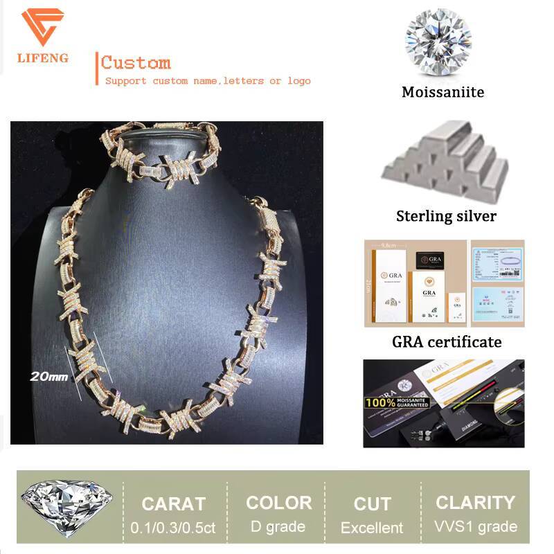 Custom Cuban Chain Set 925 Silver Rose Gold Plated Cluster Necklace for Men and Women Iced Out VVS Moissanite Diamond Bracelet