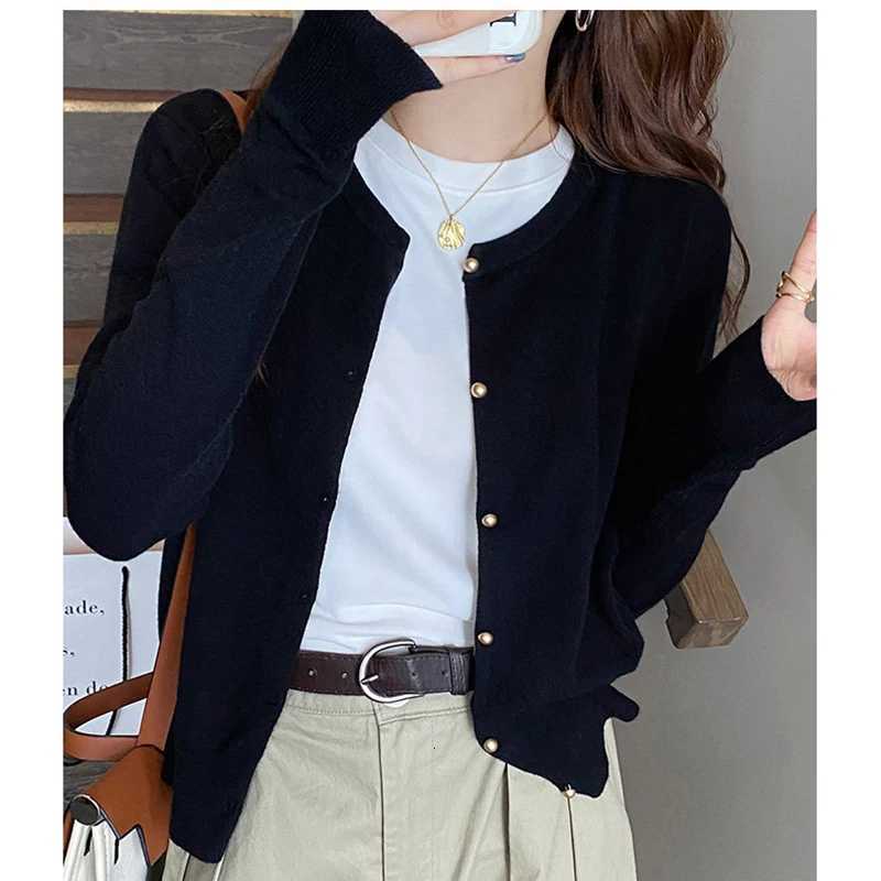 O Neck Basic Knitted Cardigan Women Spring Autumn Long Sleeve Button Solid Soft Sweater Korean Style Short Knitwear Tops Female M250904