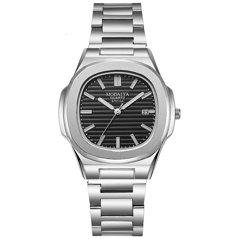 Fashion Business Square Quartz Watches Classic Stripe n Dial with Stainless Steel Band Wristwatch for Men 250828
