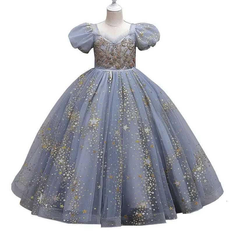 Fashion Girls Sequin Dress Short Sleeve Children Birthday Dress Summer Flower Girl Dresses for Weddings Ages 3-14 Z250904