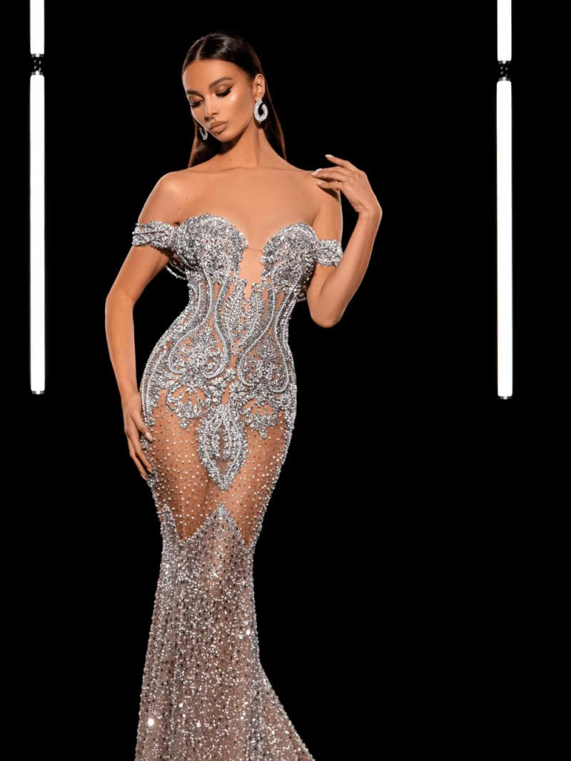 Luxury Beaded Evening Dresses Stunning Crytsal Mermaid Celebrity Party Dress Formal Prom Gown Customized Robes Gala