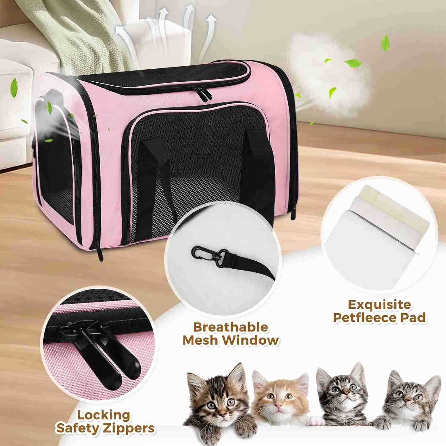Approved Pet Carrier 17x11x11 Soft Sided Cat Dog Travel Bag for Small Pets up to 15 lbs Portable Collapsible Pet Carrier Under Seat with Mesh Ventilat