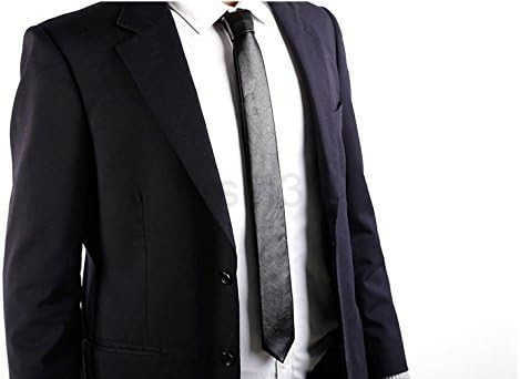 Mens Skinny Tie Handmade PU Leather Black Narrow NecktieW250904