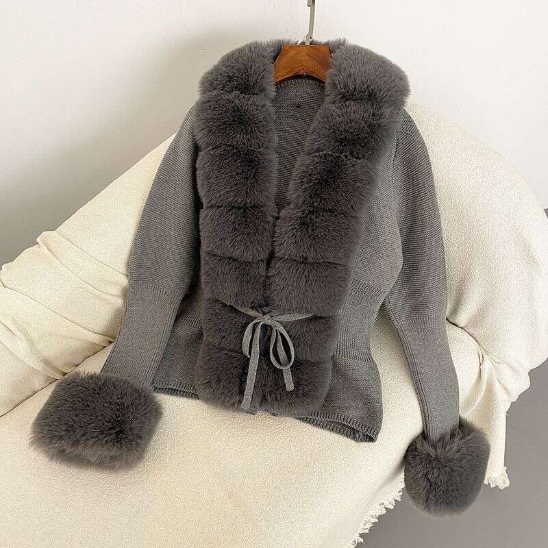 Women's Clothing Autumn And Winter Fur Placket Cuffs Detachable Knitted Sweater