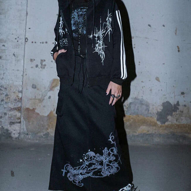 New Y2K Dark Style Sweatshirt Gothic Street Punk Personality Unisex Zipper Hoodie