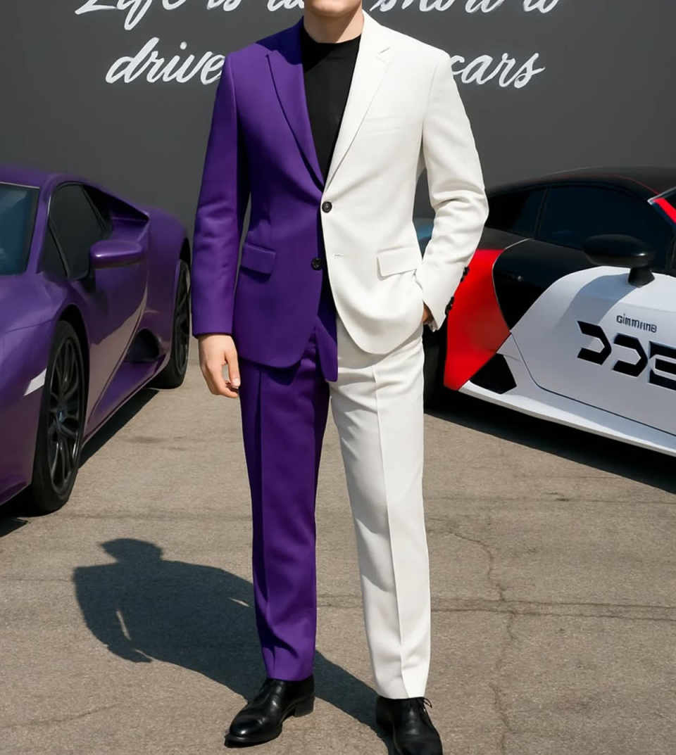 Formal Business Men Tuxedos 2 Pieces Customized Purple White Classic Fit Groom Pants Suits Fashion Show Wear