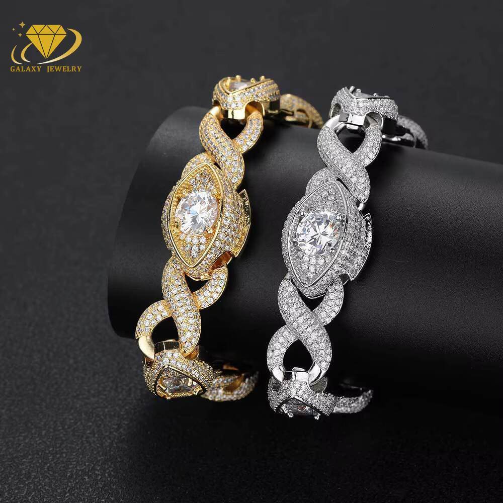 Best Selling 925 Silver Bracelet Moissanite Diamond 15mm Iced Out 8 Infinity Eye Cuban Link Chain Necklace Hip Hop Jewelry