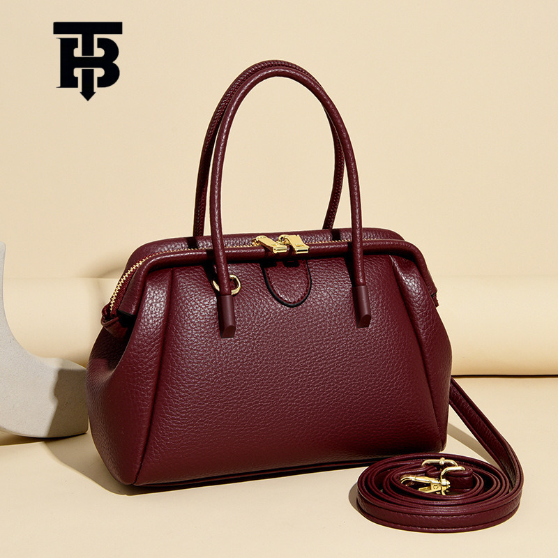 TB BHULAMTE 2025 New Litchi Pattern Boston Bag Crossbody Bag Designer s bag Women's Handbag Simple Versatile Large Capacity Shoulder Bag