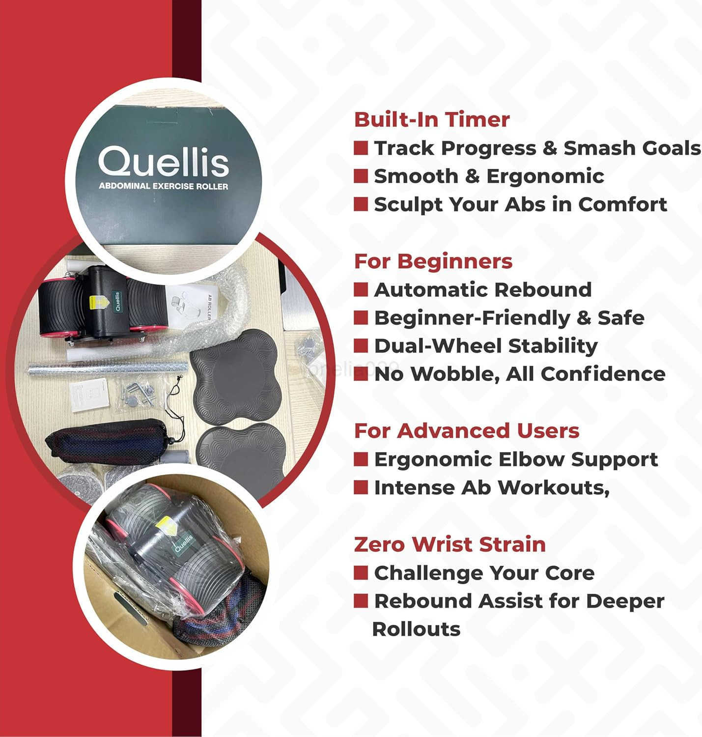 AB Roller for Men Women Core Strength Training Wheel Set with Elbow Support 2 Knee Pads Abdominal Exercise Roller for Core Stability Belly Fat Reducti