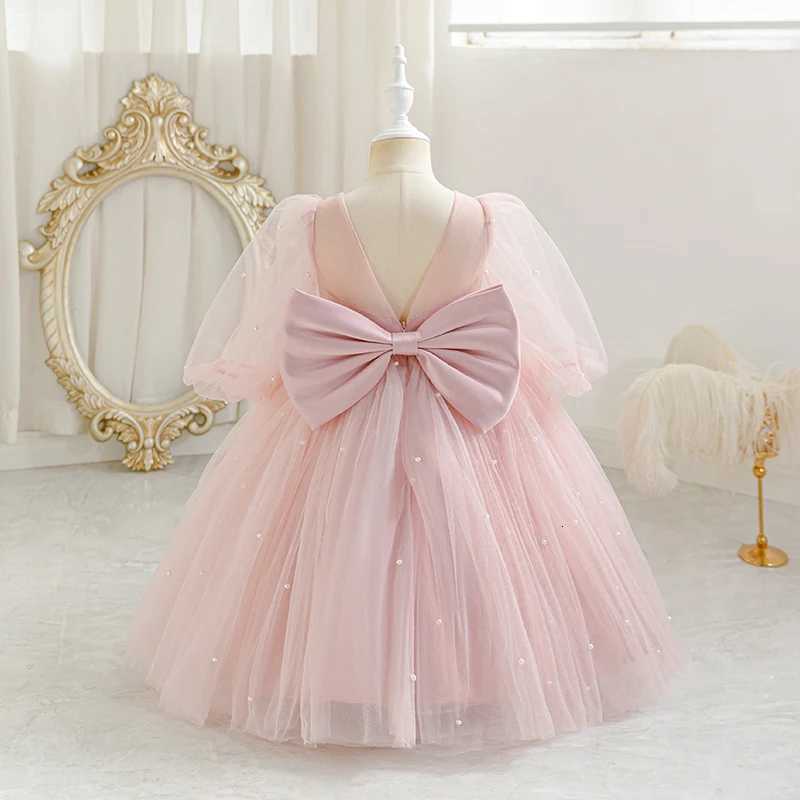Childrens Birthday Party Puff Sleeve Princess Dress Bow Mesh Dress Masquerade Piano Catwalk Flower Girl Wedding Costume Z250904