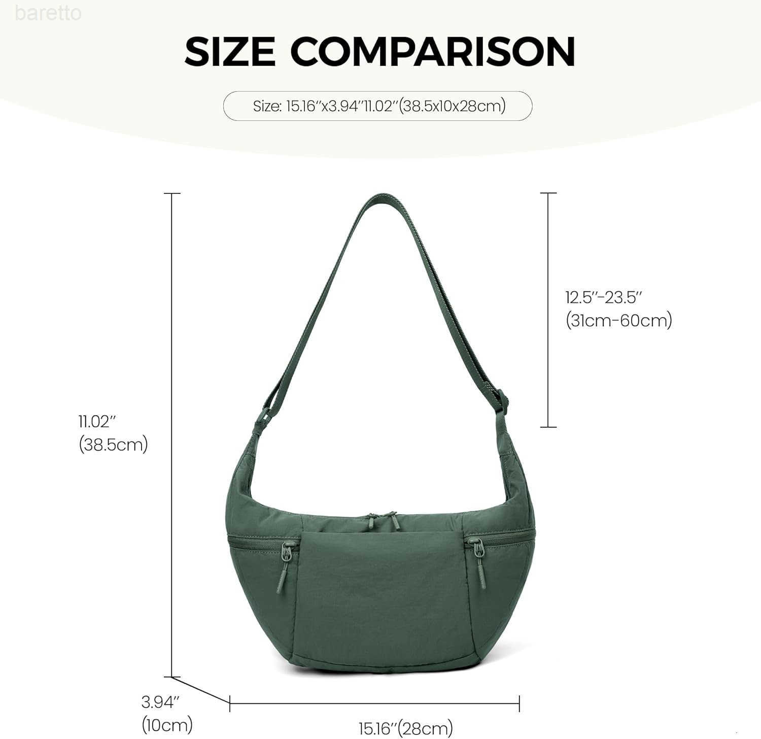 Nylon Crossbody Bag for Women Lightweight Shoulder Purse with Zipper Trendy Crescent Sling Bag with Adjustable Stap M250903