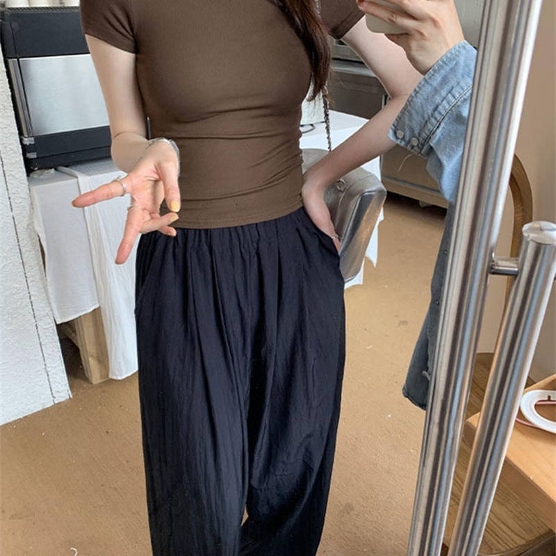 Basic Solid Crop Top Short Sleeve Crewneck Skinny Tshirt Summer Casual Tee for Women y2k Vintage Harajuku Streetwear w250903