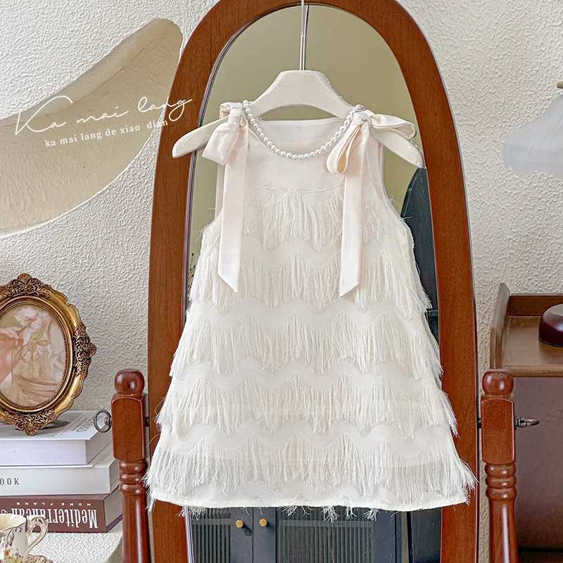 Girls Casual Dresses Fringe Bow Princess Dress Sleeveless Halter Dress for Kids White Princess Dress for Girls 2 to 7 Years Z250904