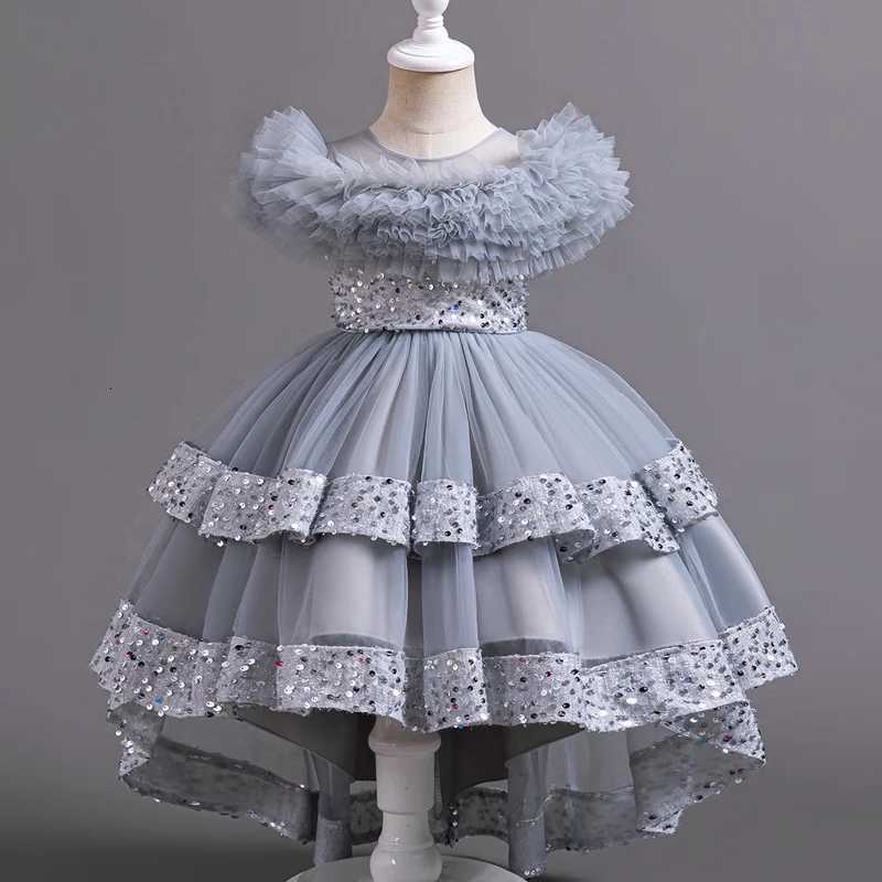 A127 Baby Girls Trailing Dress Princess Party Dress Flower Elegant Wedding Gown Big Bow Birthday Kids Dresses For Girls Children Z250904