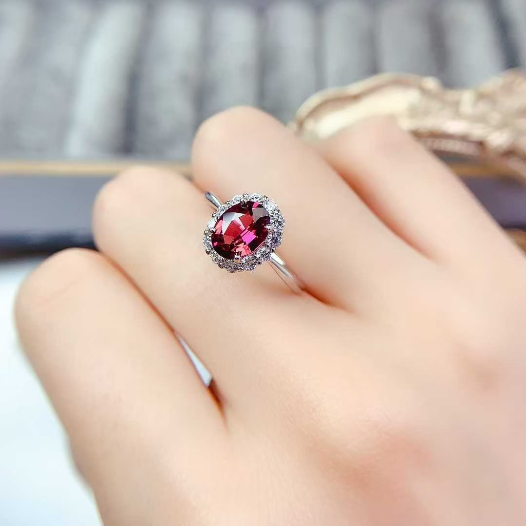 Sterling silver ring natural garnet ring 6mm*8mm 1ct pyrope garnet 925 silver jewelry with certificate