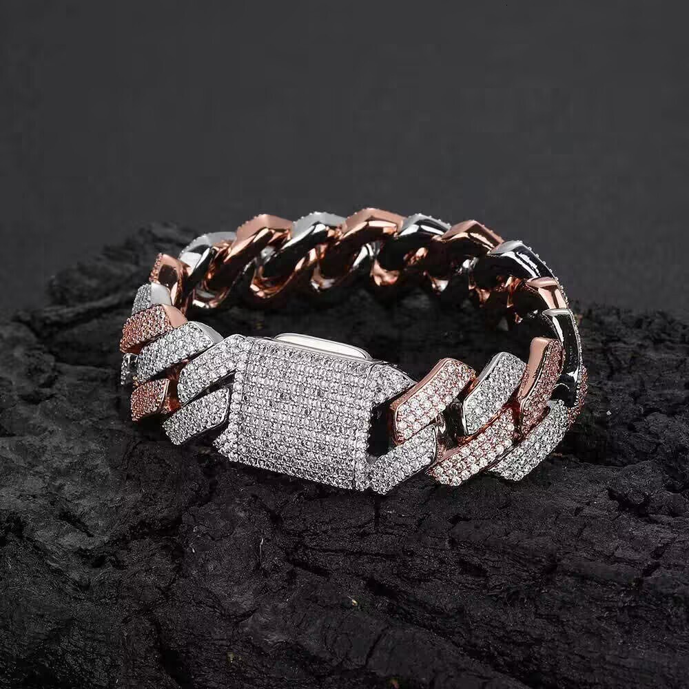 Factory price custom 20mm Miami Cuban chain 925 silver diamond hip hop bracelet fashion 925 silver