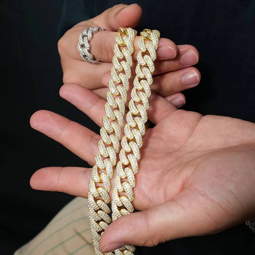 14mm Cuban Link Chain Necklace 925 Sterling Silver Hip Hop Jewelry DVVS Moissanite Necklace Cuban Chain Men Women Gift
